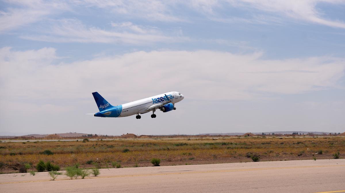 A Jazeera Airways Airbus A320neo takes off from Damascus International Airport, as regional airlines resume their flights to Syria after a hiatus because of the war, in Damascus, Syria, May 31, 2026. Syria's General Authority of Civil Aviation/Handout via REUTERS