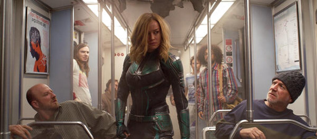 Brie Larson in a scene from “Captain Marvel.”