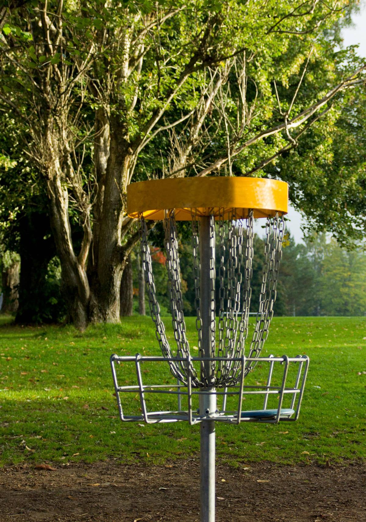 Disc golf basket at the Nokia disc golf course, Finland.