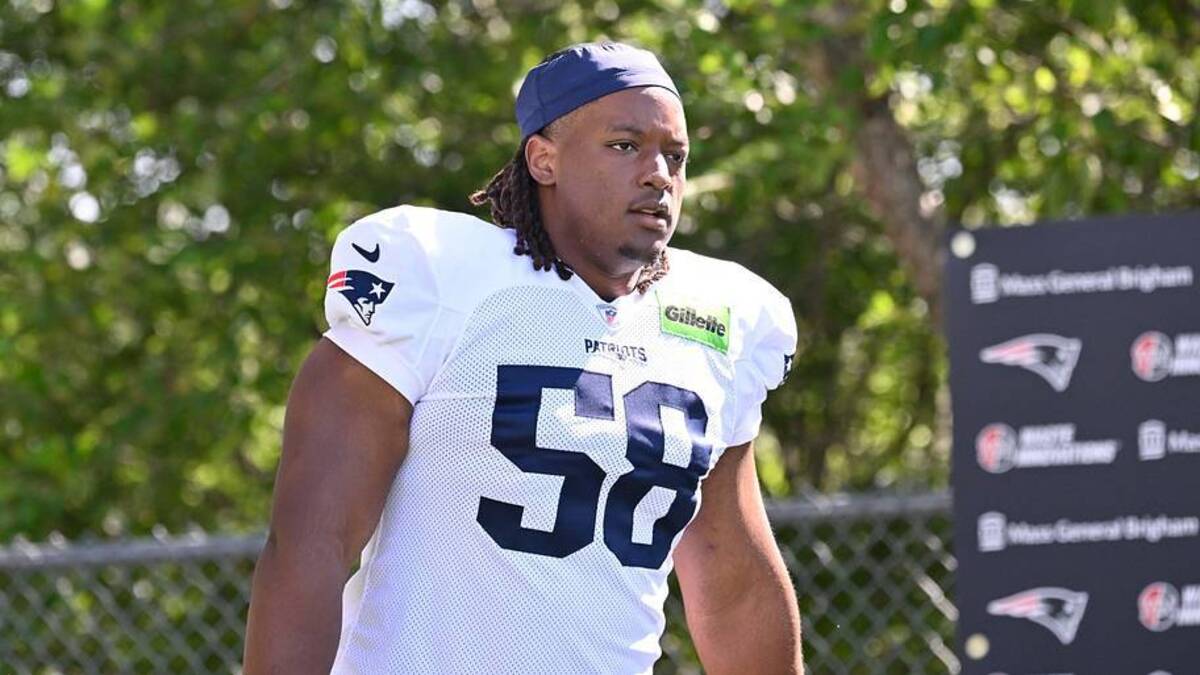  Jul 28, 2025; Foxborough, MA, USA; New England Patriots center Jared Wilson (58) heads to the practice fields for training camp at Gillette Stadium. Mandatory Credit: Eric Canha-Imagn Images | Eric Canha-Imagn Images 