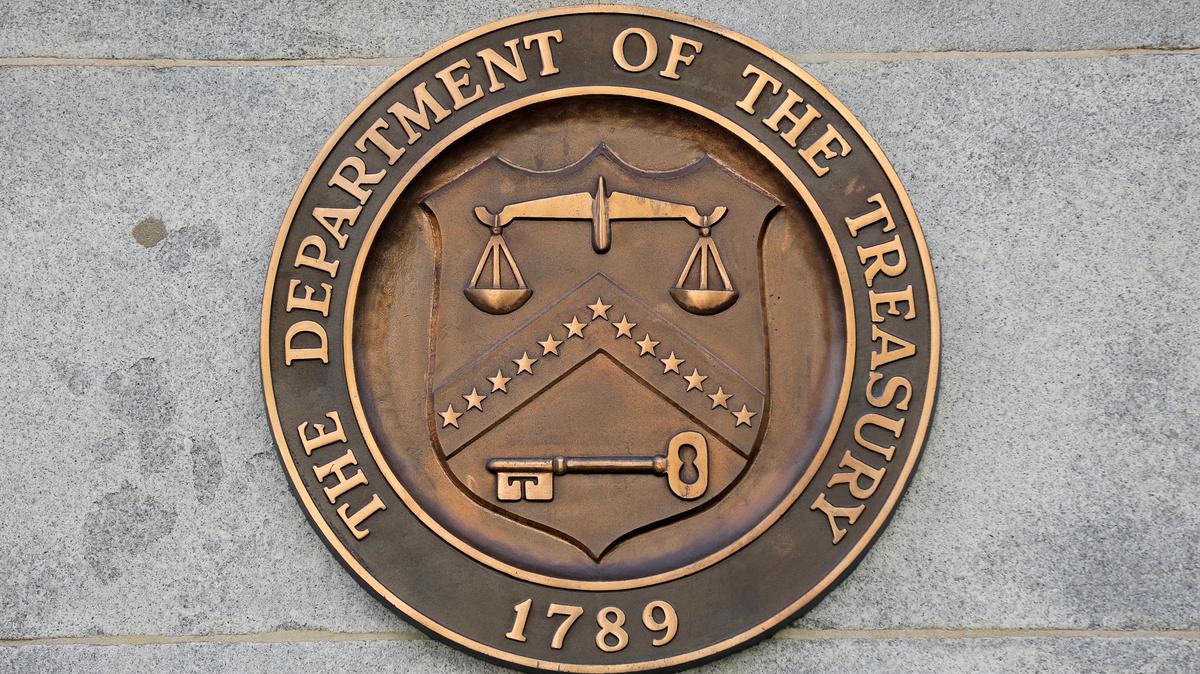 FILE PHOTO: Signage is seen at the United States Department of the Treasury headquarters in Washington, D.C., U.S., August 29, 2020. REUTERS/Andrew Kelly/File Photo