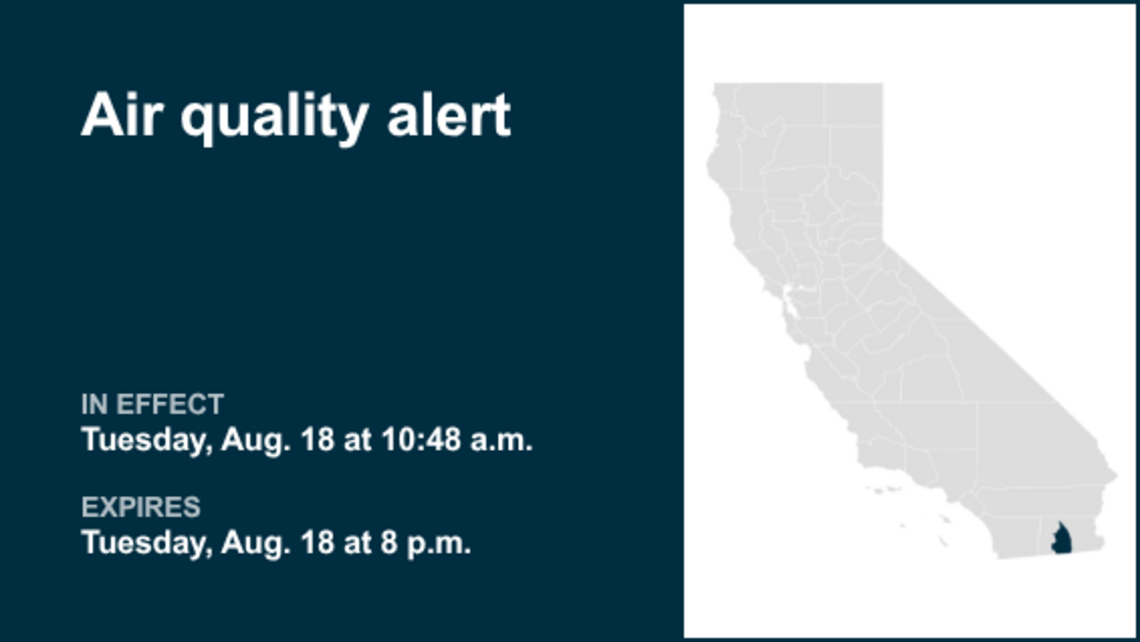 Ozone pollution alert active for Imperial Valley until Tuesday evening 