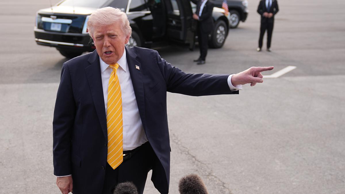 Trump. President Donald Trump talks to reporters before he boards Air Force One at Palm Beach International Airport in West Palm Beach, Fla., Saturday May 2, 2026, en route Miami. (AP Photo/Matt Rourke)