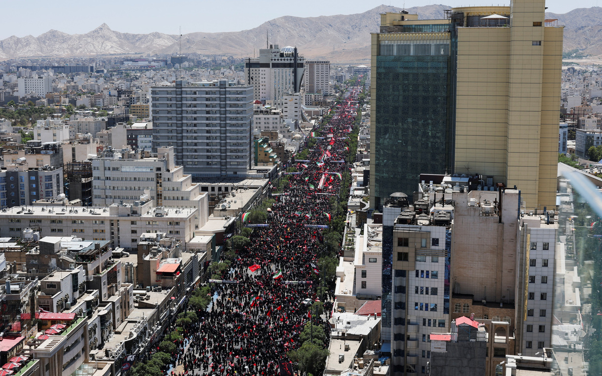 Mourners gather on the day of the burial of Iran's late Supreme Leader Ayatollah Ali Khamenei, who was killed on February 28 in Israeli and U.S. airstrikes, in Mashhad, Iran, July 9, 2026. REUTERS/Mohammed Salem