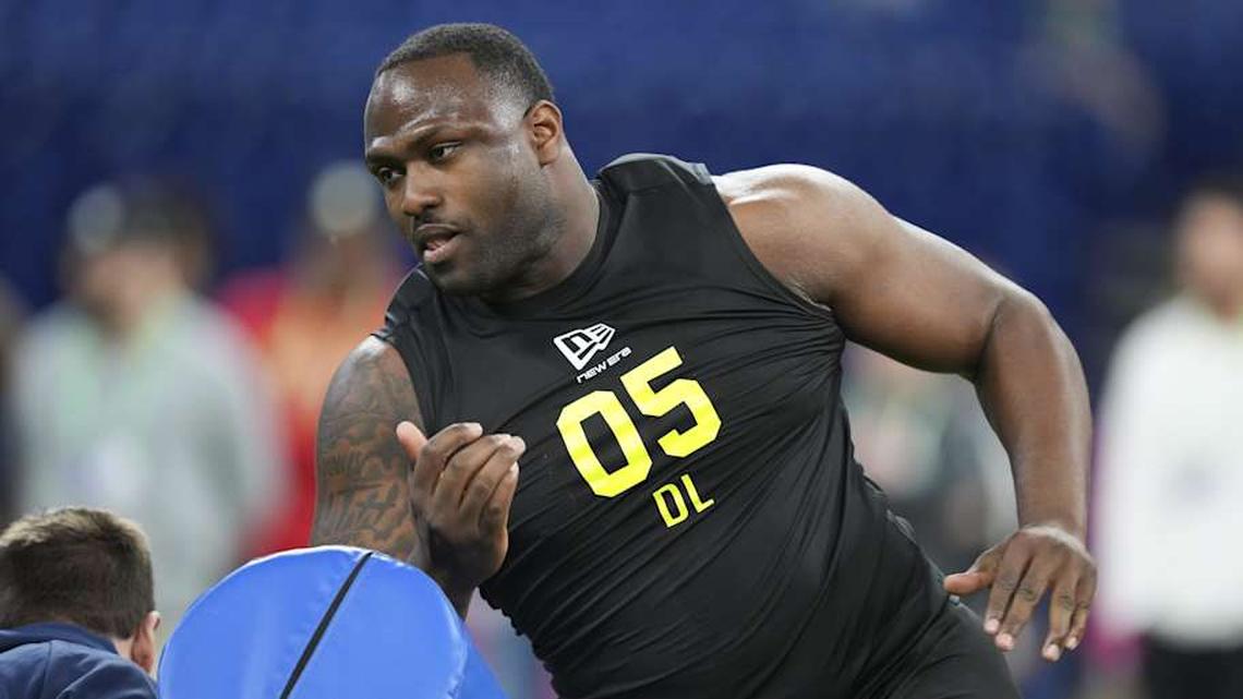  Feb 26, 2026; Indianapolis, IN, USA; Clemson defensive lineman Demonte Capehart (DL05) during the NFL Scouting Combine at Lucas Oil Stadium. Mandatory Credit: Kirby Lee-Imagn Images | Kirby Lee-Imagn Images 