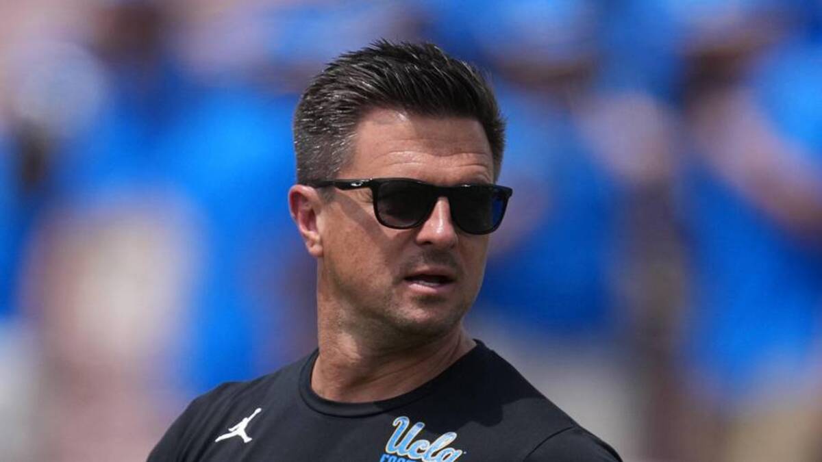  May 2, 2026; Pasadena, CA, USA; UCLA Bruins coach Bob Chesney reacts during the spring game at Rose Bowl. Mandatory Credit: Kirby Lee-Imagn Images | Kirby Lee-Imagn Images 