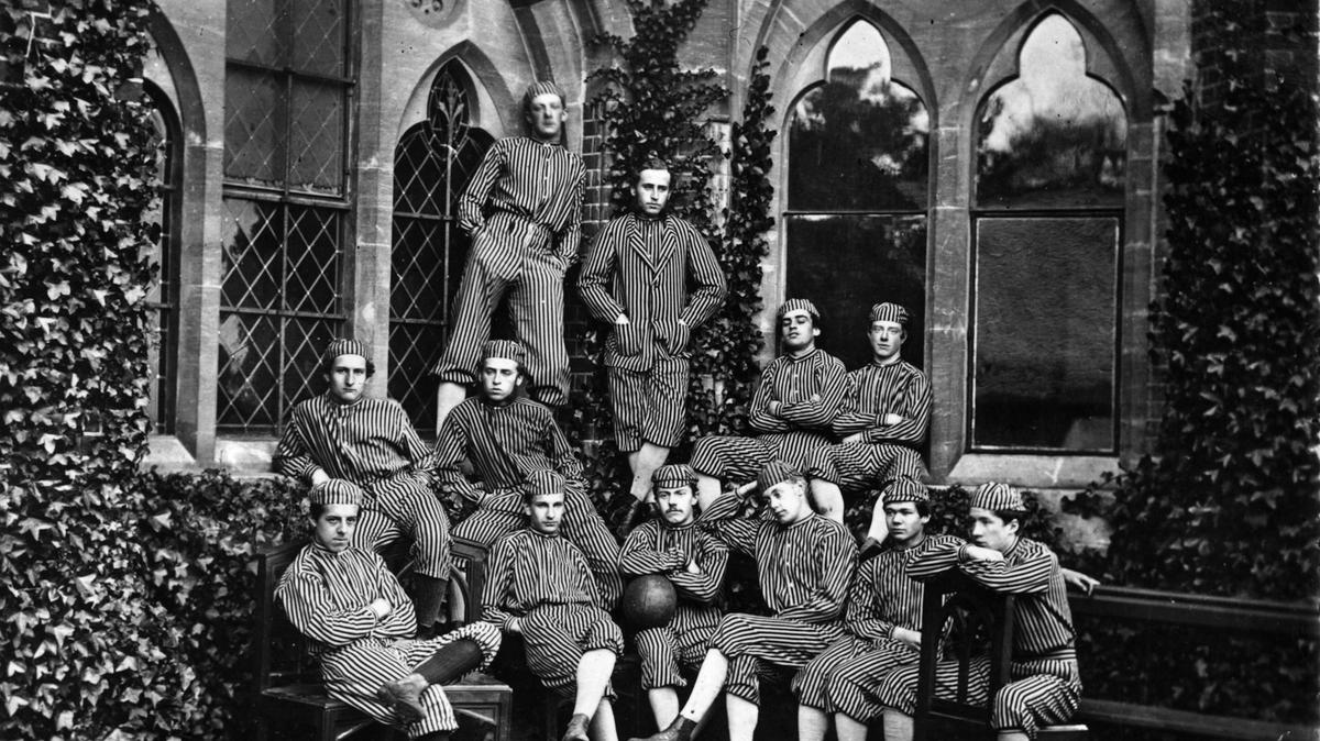 Members of a soccer team at Harrow, an English boarding school, in an undated photo. 