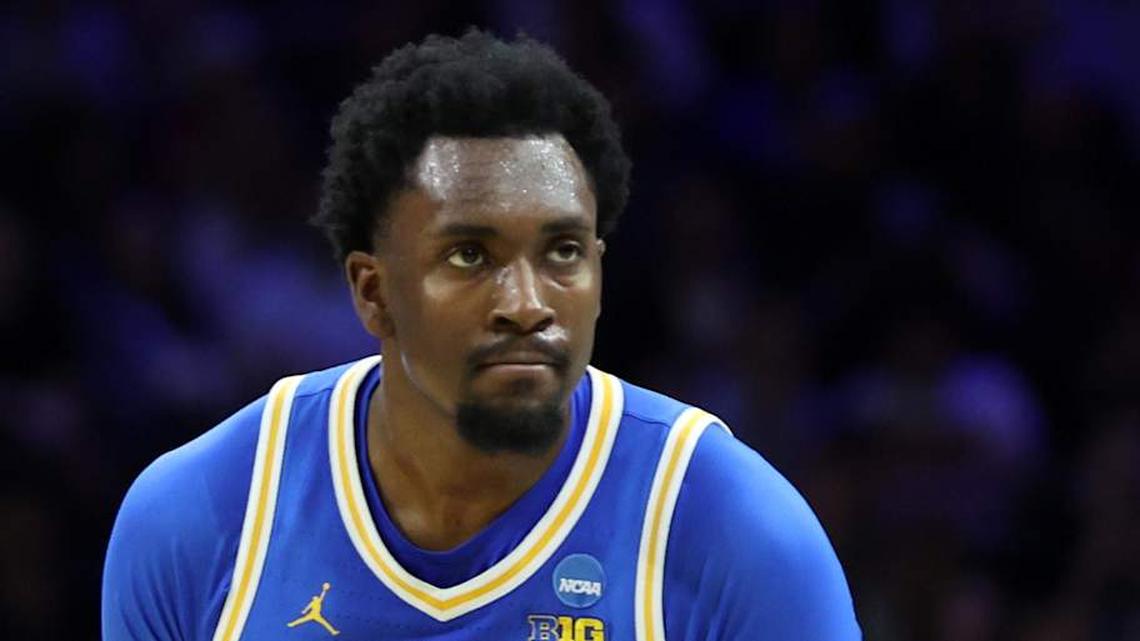  Mar 22, 2026; Philadelphia, PA, USA; UCLA Bruins center Xavier Booker (1) reacts against the UConn Huskies in the first half during a second round game of the men's 2026 NCAA Tournament at Xfinity Mobile Arena. Mandatory Credit: Bill Streicher-Imagn Images | Bill Streicher-Imagn Images 