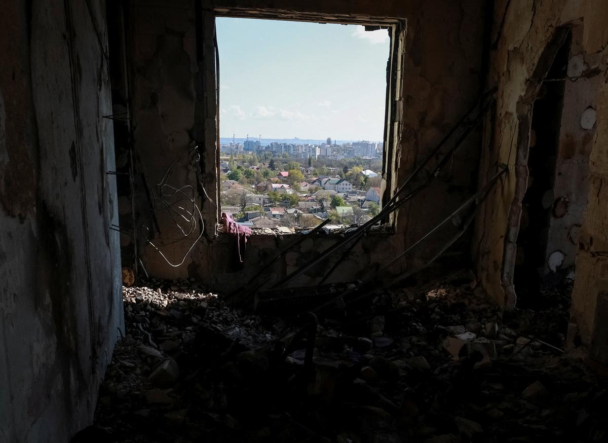 The interior of the damaged flat in an apartment building hit by a Russian drone strike, amid Russia's attack on Ukraine, amid Russia's attack on Ukraine, in Odesa, Ukraine May 1, 2026. REUTERS/Nina Liashonok