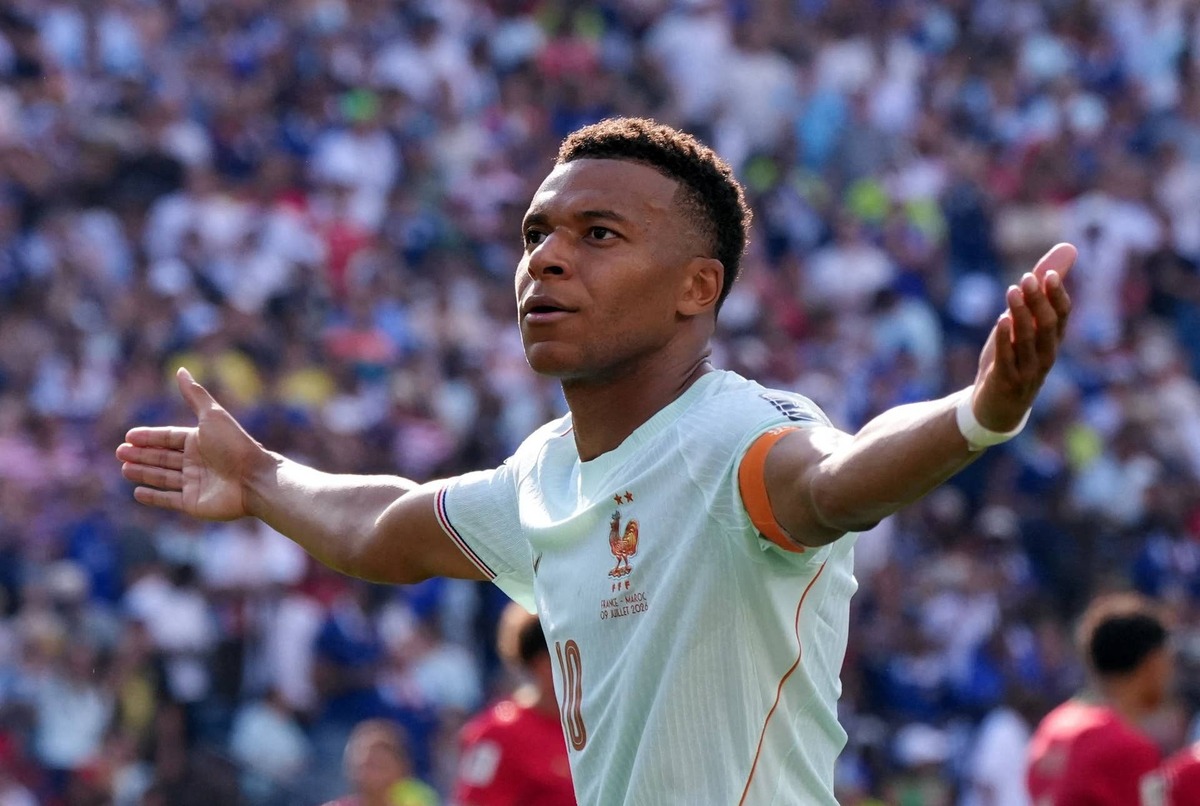  France's Kylian Mbappe celebrates scoring their first goal against Morocco in the 2026 World Cup semifinals. IMAGN IMAGES via Reuters - David Butler Ii