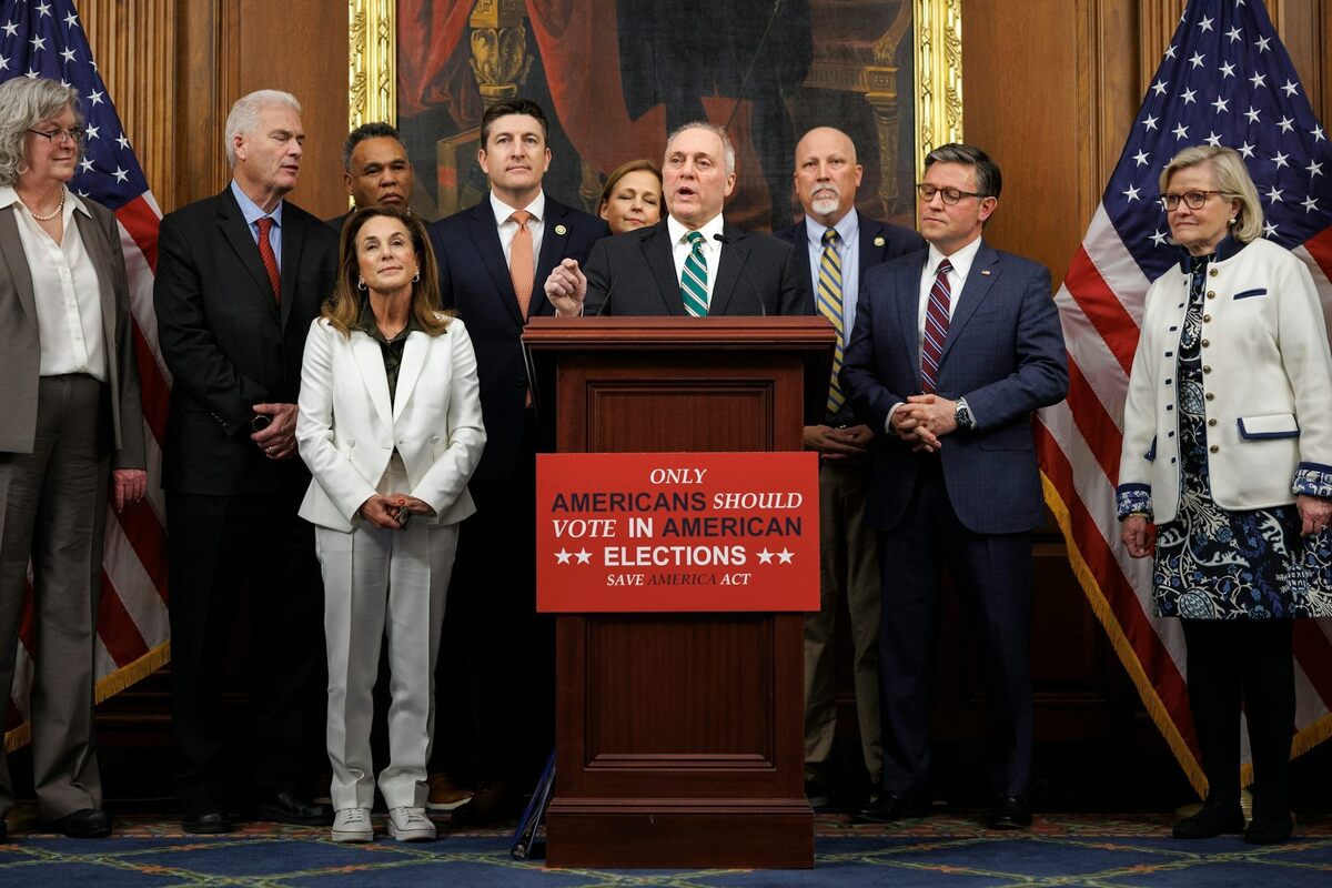  Republican House Majority Leader Steve Scalise speaks to reporters about the SAVE America Act in February 2026. Tom Brenner/AP Photo 