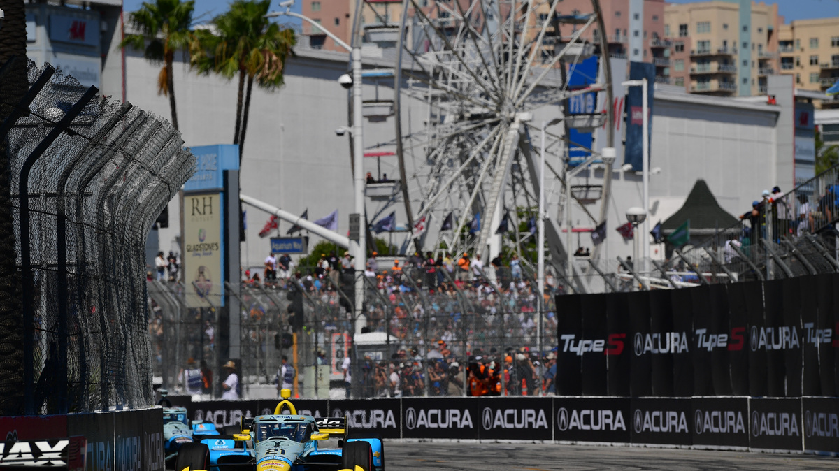 Apr 19, 2026; Long Beach, California, USA; Ed Carpenter Racing driver Christian Rasmussen (21) during the Long Beach Grand Prix at Long Beach Street Circuit. Mandatory Credit: Gary A. Vasquez-Imagn Images