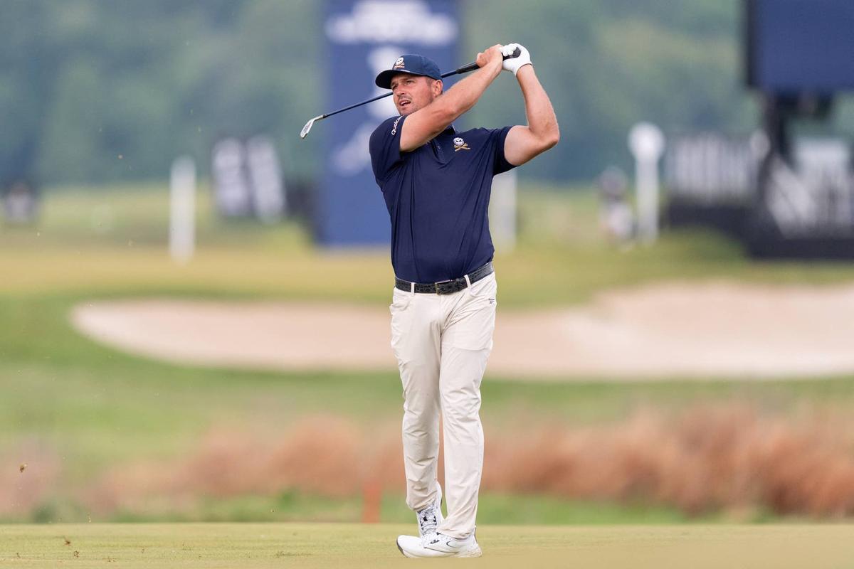  Bryson DeChambeau hits from a fairway during the final round of the LIV Golf Virginia tournament in Sterling, Virginia, on May 10, 2026. Jack Power-Imagn Images
