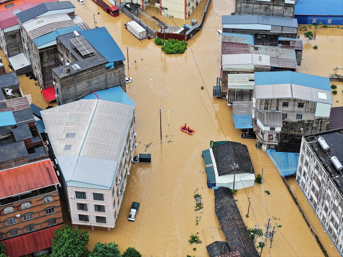 A drone view shows flooding in Pingshan village after heavy rainfall brought by Typhoon Maysak, in Hengzhou, Guangxi Zhuang Autonomous Region, China July 6, 2026. cnsphoto via REUTERS