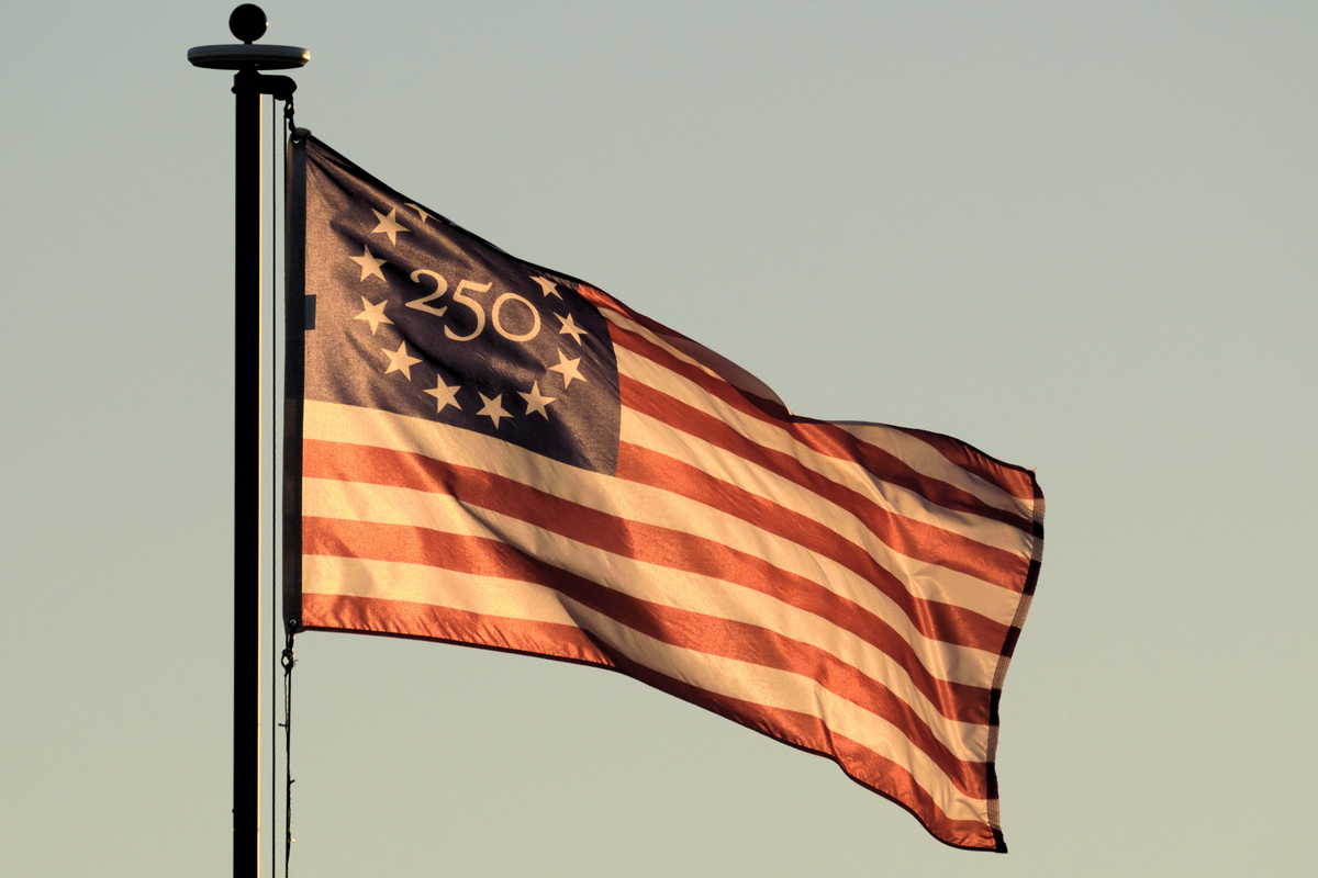  Stock image of an American flag designed for the country’s 250th anniversary. 