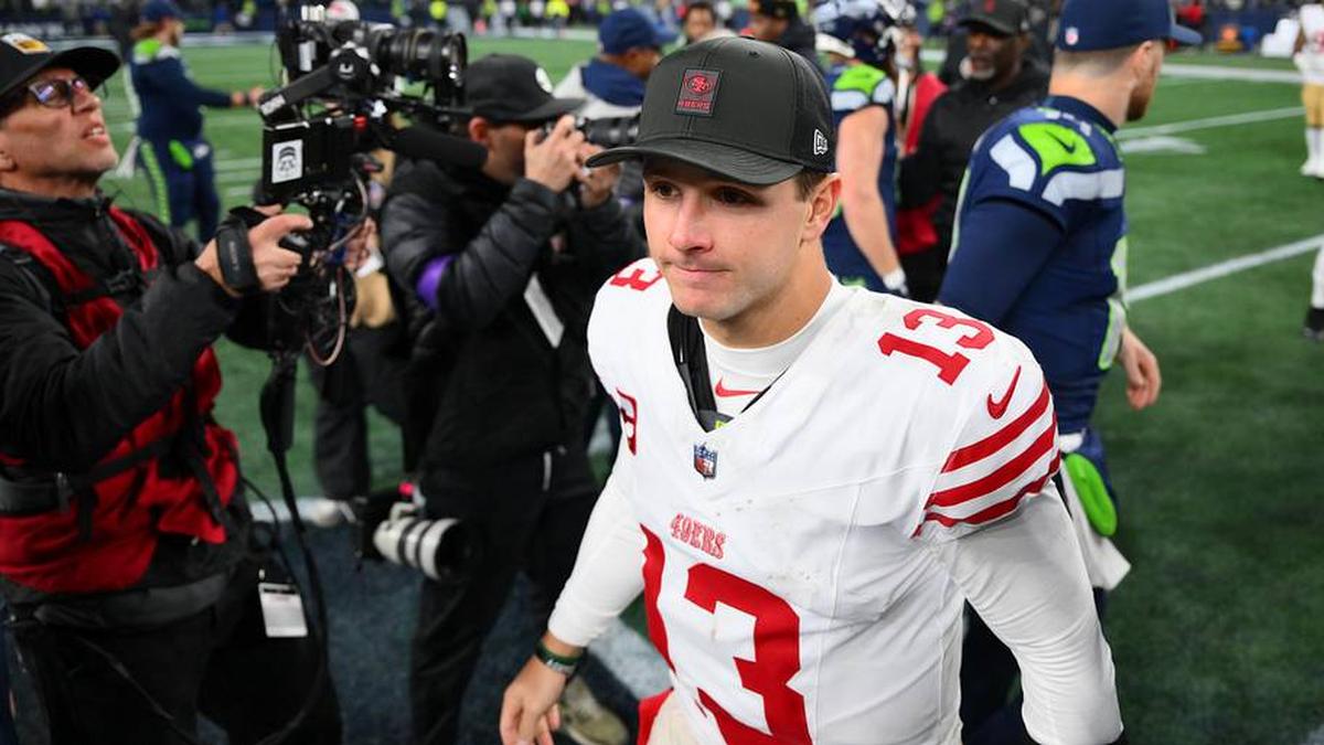  Jan 17, 2026; Seattle, WA, USA; San Francisco 49ers quarterback Brock Purdy (13) leaves the field following an NFC Divisional Round game against the Seattle Seahawks at Lumen Field. Mandatory Credit: Steven Bisig-Imagn Images | Steven Bisig-Imagn Images 