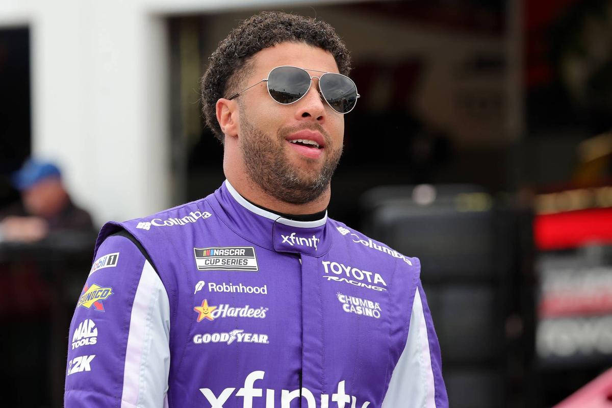  Feb 11, 2026; Daytona Beach, Florida, USA; NASCAR Cup Series driver Bubba Wallace (23) during practice for the Daytona 500 at Daytona International Speedway. Mandatory Credit: Mike Dinovo-Imagn Images 