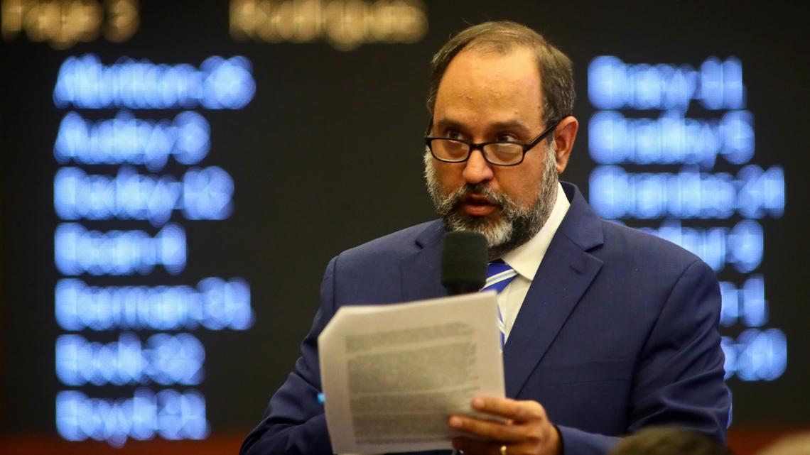 Sen. Ray Rodrigues, R-Estero, answers a question as amendments to his Senate Bill 2-C: Establishing the Congressional Districts of the State are debated during an evening meeting of the Senate Tuesday, April 19, 2022 at the Capitol in Tallahassee, Fla.