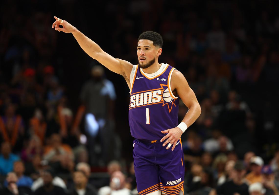  Phoenix Suns guard Devin Booker (1) Mark J. Rebilas-Imagn Images