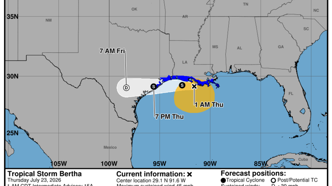 Thursday, July 23: NHC's update on Tropical Storm Bertha 