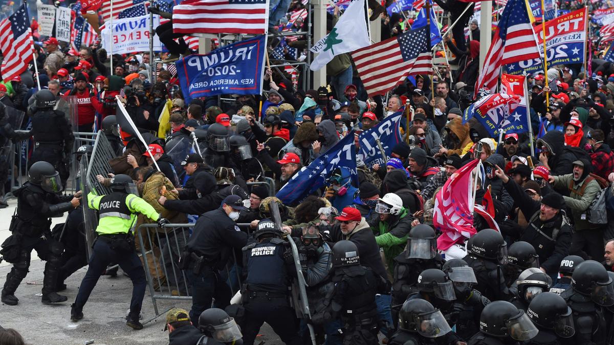 President Trump supporters clash with police and security forces to storm the US Capitol in Washington D.C on Jan. 6, 2021.