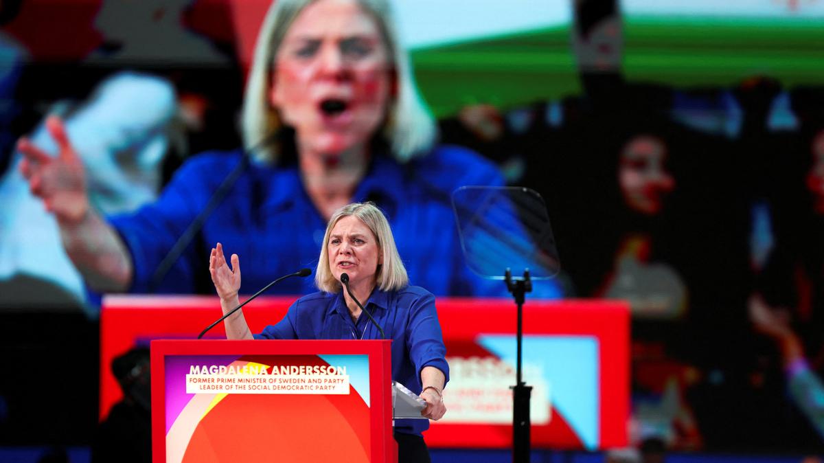 Magdalena Andersson, former Prime Minister of Sweden, speaks during the Global Progressive Mobilisation in Barcelona, Spain, April 18, 2026. REUTERS/Nacho Doce