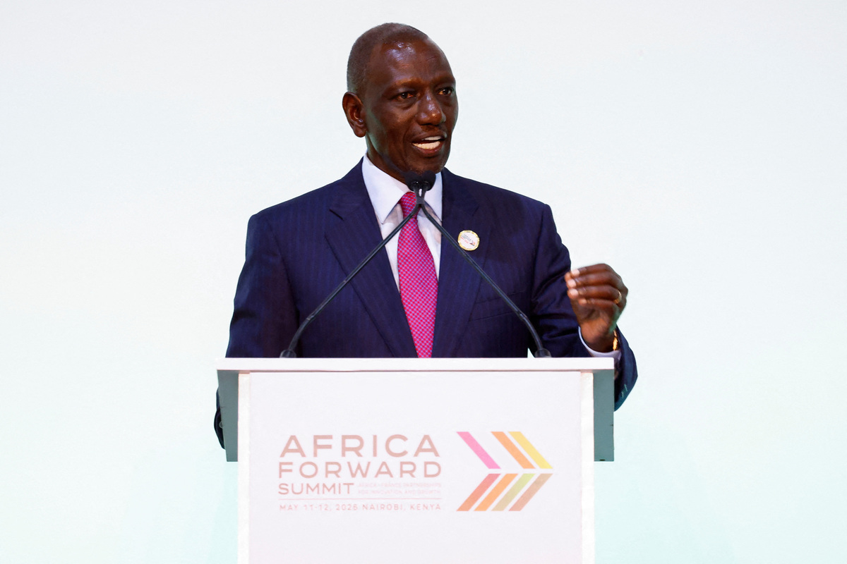 Kenya's President William Ruto addresses the Africa Forward Summit 2026 at the Kenyatta International Convention Centre (KICC), in Nairobi, Kenya, May 12, 2026. REUTERS/Thomas Mukoya
