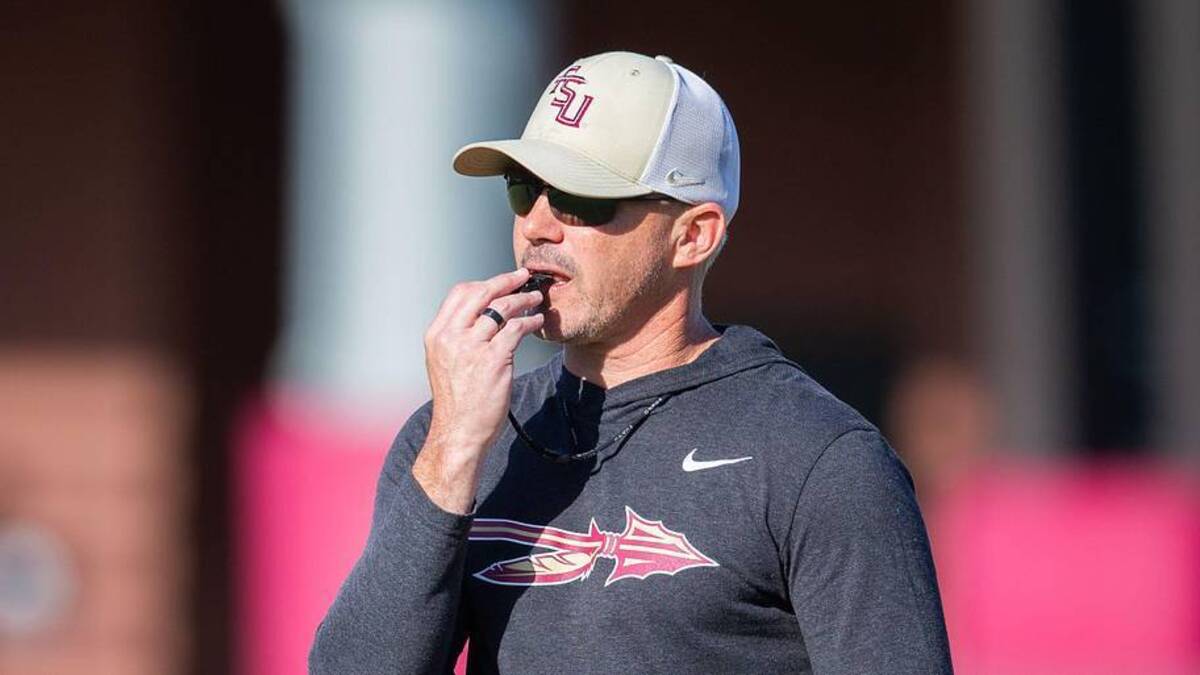  Florida State head coach Mike Norvell leads practice Thursday, April 9, 2026. | Alicia Devine/Tallahassee Democrat / USA TODAY NETWORK via Imagn Images 