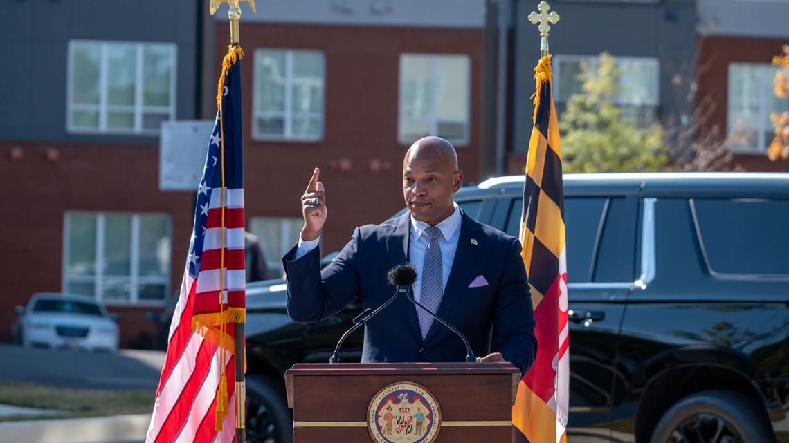 Maryland Gov. Wes Moore discusses affordable housing initiatives and goals outside the Legacy at Twin Rivers apartments on Sept. 3, 2025, in Columbia, Maryland. (Surya Vaidy/Baltimore Sun/TNS)