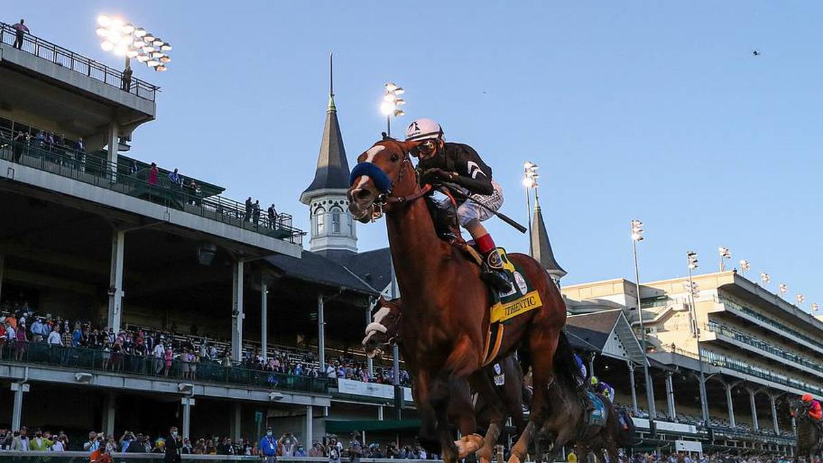  Authentic finished the 2020 Kentucky Derby with a time of 2:00.61. He now resides at Spendthrift Farm with his father, Into Mischief. | Michael Clevenger/Courier Journal/Imagn 