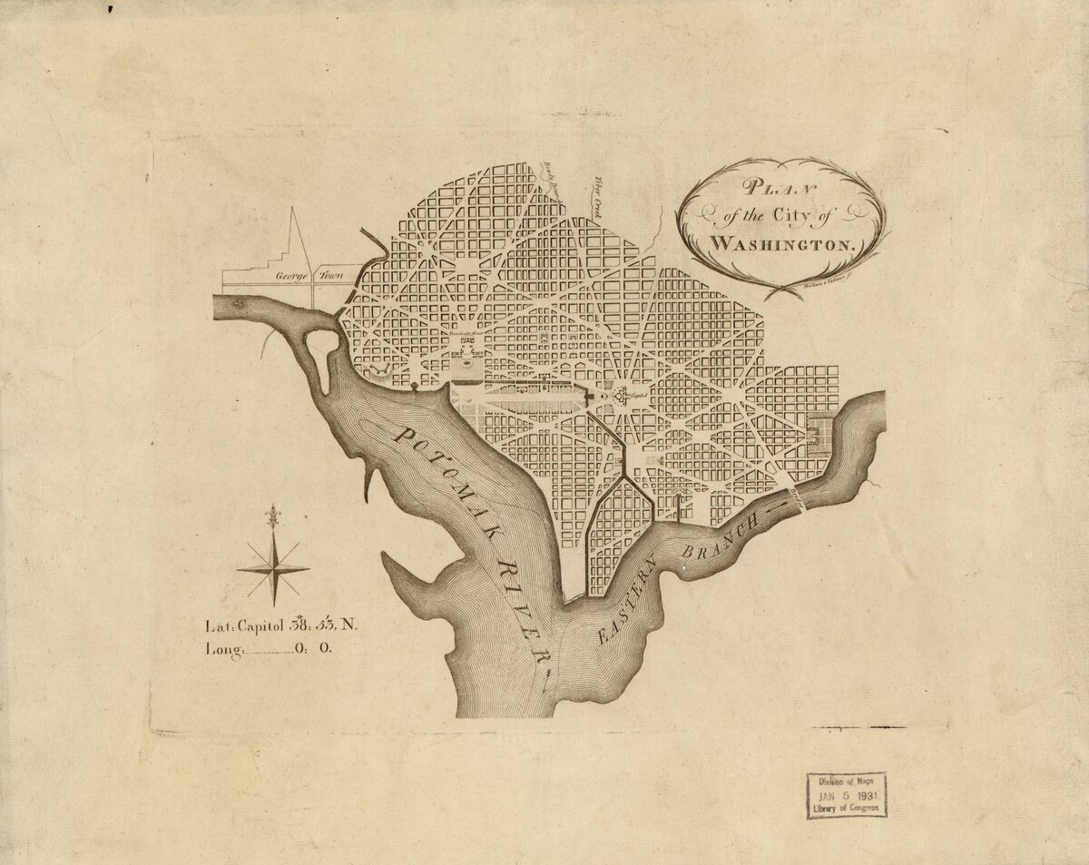  Plan of the city of Washington, from 1792. Library of Congress via Wikimedia Commons 