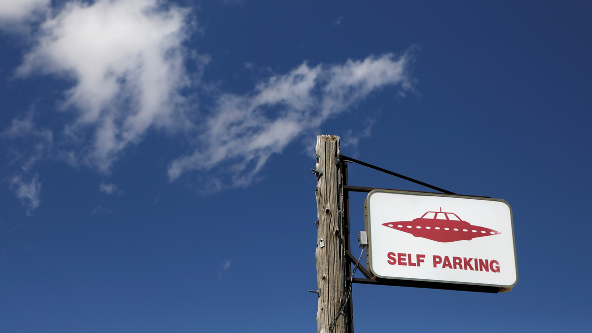FILE PHOTO: A parking sign in Rachel, Nevada, U.S. September 19, 2019. REUTERS/Jim Urquhart/File Photo