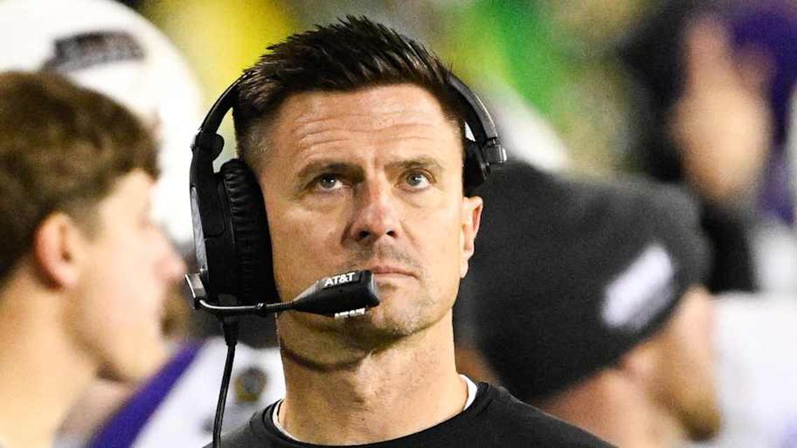  Dec 20, 2025; Eugene, OR, USA; James Madison Dukes head coach Bob Chesney looks on during the second quarter against the Oregon Ducks at Autzen Stadium. Mandatory Credit: Troy Wayrynen-Imagn Images | Troy Wayrynen-Imagn Images 