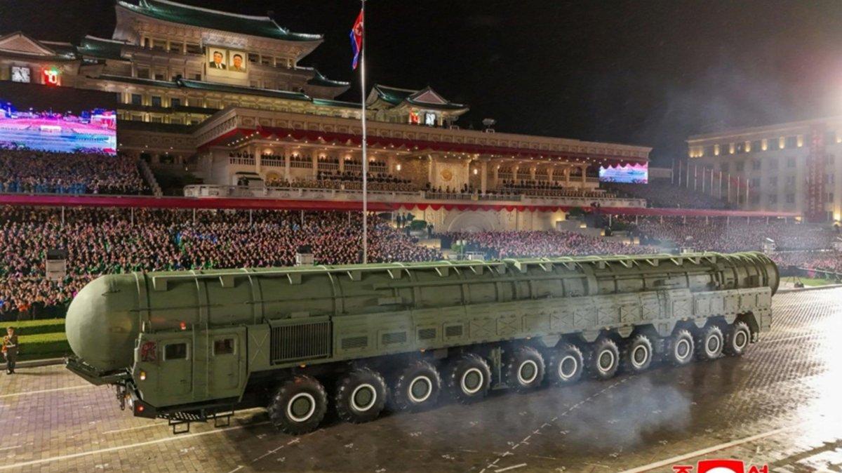 North Korean leader Kim Jong Un visited a newly inaugurated nuclear materials production facility, state media reported Thursday. This photo shows a new ICBM during a military parade in Pyongyang on October 10, 2025. File Photo by KCNA/EPA