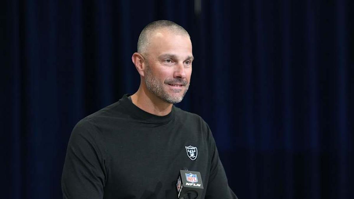  Feb 24, 2026; Indianapolis, IN, USA; Las Vegas Raiders general manager John Spytek speaks at the NFL Scouting Combine at the Indiana Convention Center. Mandatory Credit: Kirby Lee-Imagn Images | Kirby Lee-Imagn Images 