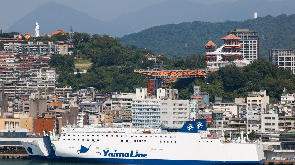 The Yaima Maru ferry, which will operate between Taiwan and Japan's Ishigaki Island in Okinawa Prefecture, is docked in Keelung, Taiwan, May 28, 2026. REUTERS/Ann Wang
