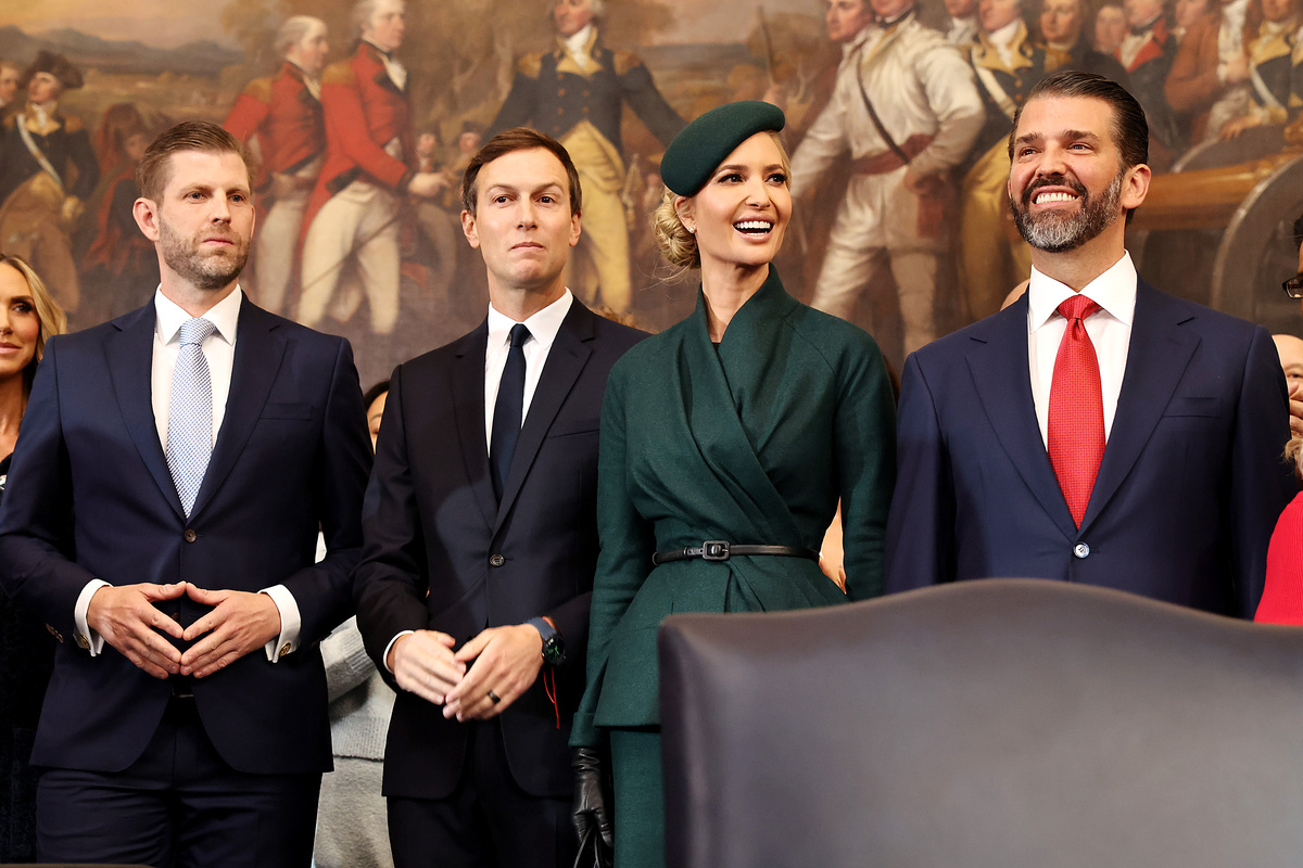  Left to right, Eric Trump, Jared Kushner, Ivanka Trump and Donald Trump Jr. arrive to the inauguration of U.S. President-elect Donald Trump in the Rotunda of the U.S. Capitol on January 20, 2025, in Washington, D.C. (Photo by Chip Somodevilla/Getty Images) 