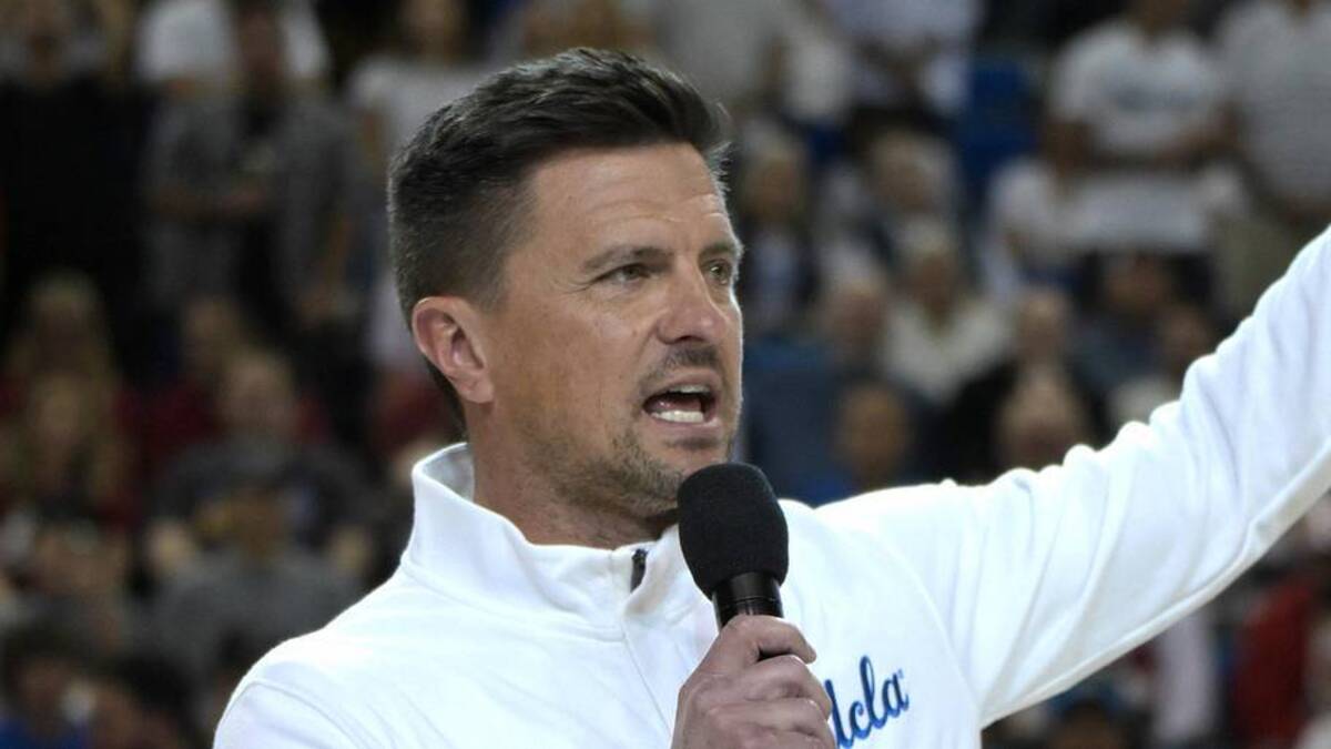  Jan 31, 2026; Los Angeles, California, USA; UCLA Bruins head football coach Bob Chesney is introduced during the basketball game against the Indiana Hoosiers at Pauley Pavilion presented by Wescom Financial. Mandatory Credit: Jayne Kamin-Oncea-Imagn Images | Jayne Kamin-Oncea-Imagn Images 