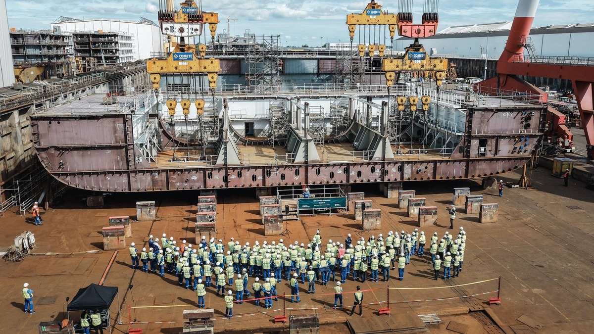 Royal Caribbean and shipbuilder Chantiers de l'Atlantique celebrate the keel laying ceremony for the seventh Oasis-class cruise ship. 
