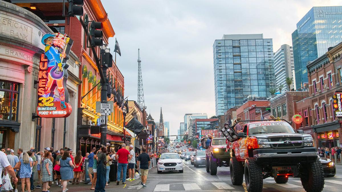 Tourist on Broadway Street in Nashville, Tennessee, during the tourist season on June 16, 2022 in Nashville. (Valerie Macon/AFP/Getty Images/TNS)