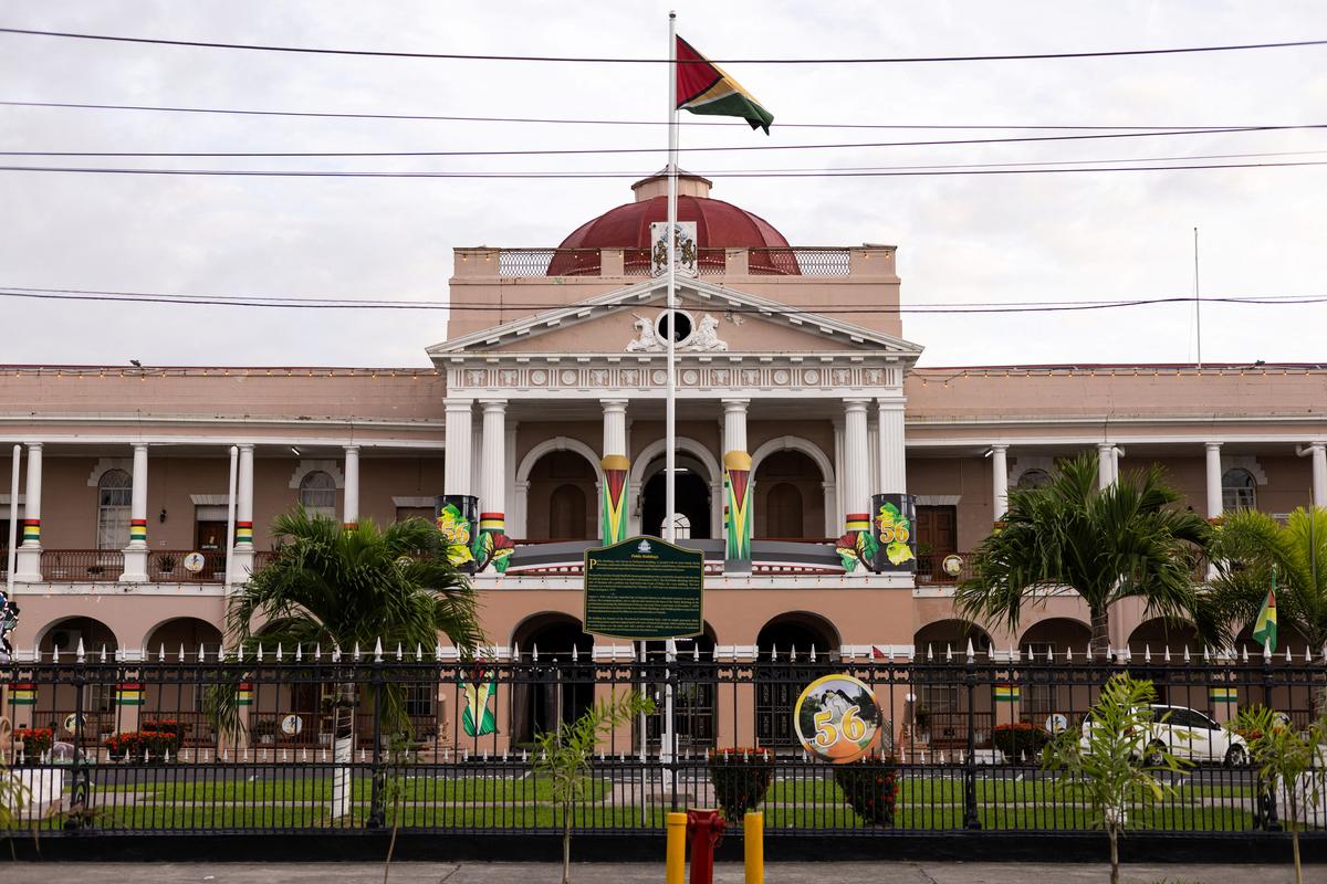 General view of Guyana's parliament building, as Guyana's fast-growing economy is set to benefit from a reshaped global energy market due to the U.S.-Israeli war on Iran, in Georgetown, Guyana May 9, 2026. REUTERS/Yancey Haywood