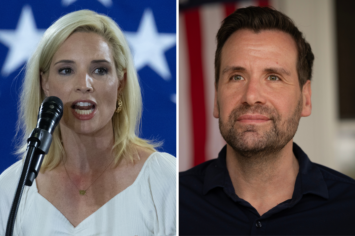  Representative Ashley Hinson speaks during a fundraiser on August 23, 2025, in Cedar Rapids, Iowa. Josh Turek, an Iowa state legislator, attends a during a campaign event in Westside, Iowa on May 29. 
