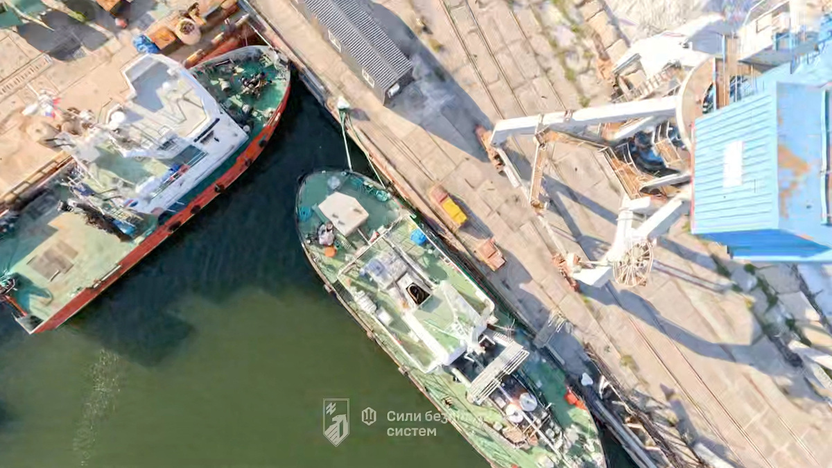 Drone view of port infrastructure, as Ukrainian forces struck several key facilities at the Russian-occupied port of Mariupol, which Kyiv said was an attack that has "significantly limited" its capacity as a critical logistics hub for Moscow's war effort, in Mariupol, Donetsk Region, Russian-Controlled Ukraine, in this screen grab obtained from a handout video released  June 10, 2026. 1st Azov Corps/Handout via REUTERS