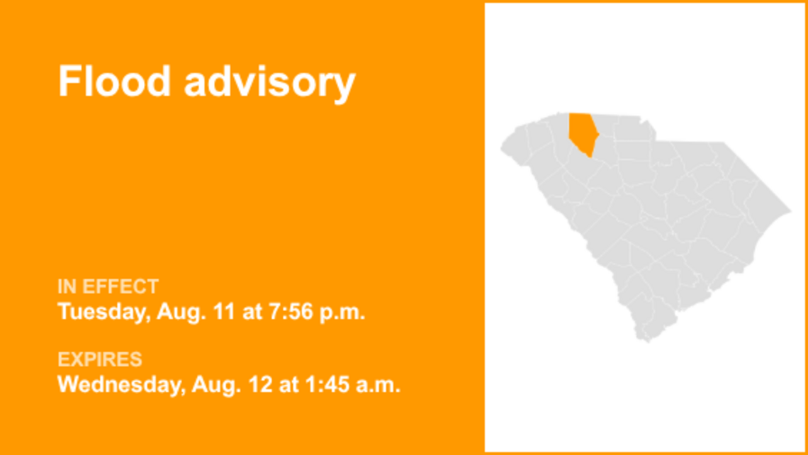 UPDATE: Flood advisory issued for Greenville and Spartanburg counties Tuesday night 