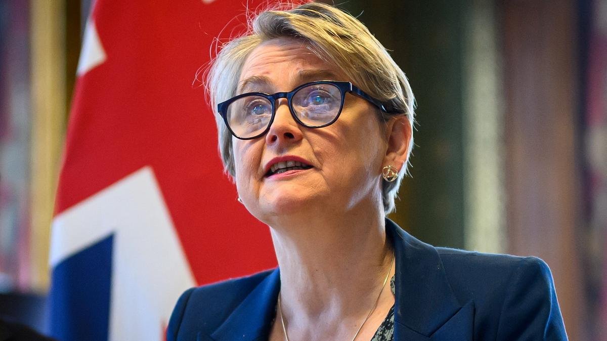 British Foreign Secretary Yvette Cooper speaks during a virtual summit at the Foreign & Commonwealth Office in London, England, April 2, 2026. Leon Neal/Pool via REUTERS