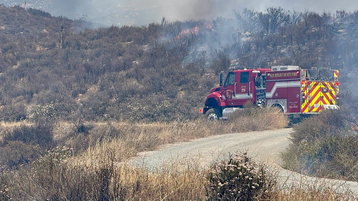 About 600 firefighters were fighting a stubborn brush fire south of Dulzura that began Monday, June 1, 2026, south of the U.S.-Mexico border. (Cal Fire San Diego/TNS)