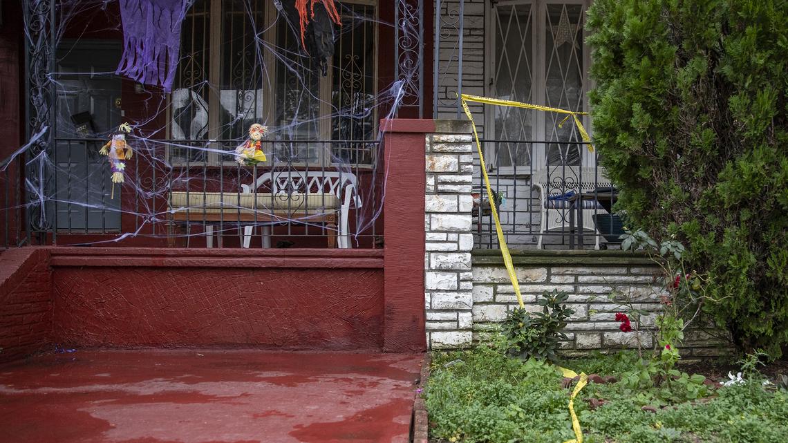 The home on the 5000 block of Walton Avenue in West Philadelphia was blocked off with police tape the day after a quadruple shooting in 2019. Maurice Louis, 29, was charged in the shooting deaths of his mother, his stepfather, and two brothers. (Heather Khalifa/The Philadelphia Inquirer/TNS)