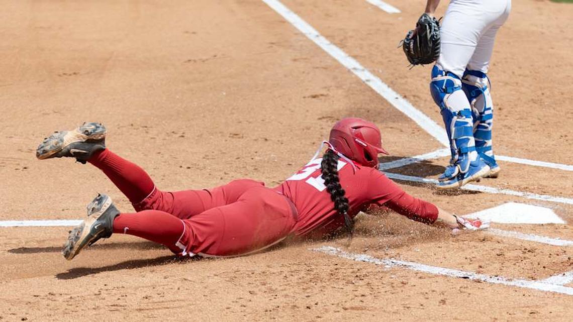  Alabama utility player Alexis Pupillo slides home in the third game of the series against Kentucky on Apr. 19, 2026. | Sarah Munzenmaier/Alabama Crimson Tide on SI 