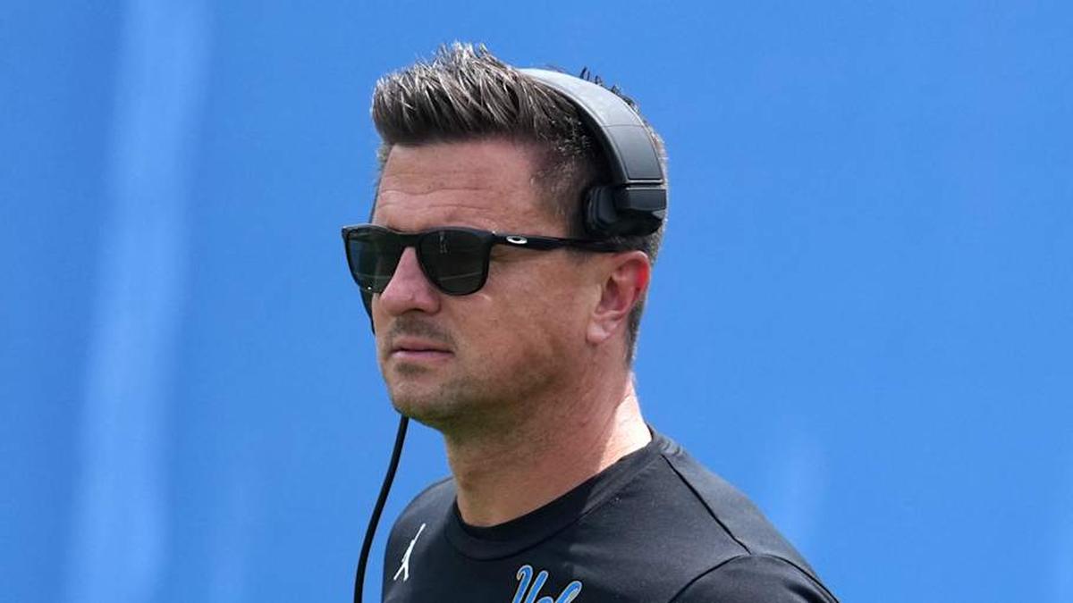  May 2, 2026; Pasadena, CA, USA; UCLA Bruins coach Bob Chesney reacts during the spring game at Rose Bowl. Mandatory Credit: Kirby Lee-Imagn Images | Kirby Lee-Imagn Images 
