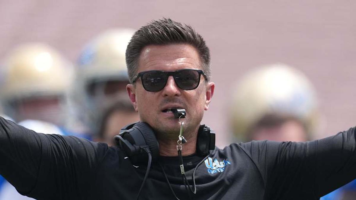  May 2, 2026; Pasadena, CA, USA; UCLA Bruins coach Bob Chesney reacts during the spring game at Rose Bowl. Mandatory Credit: Kirby Lee-Imagn Images | Kirby Lee-Imagn Images 